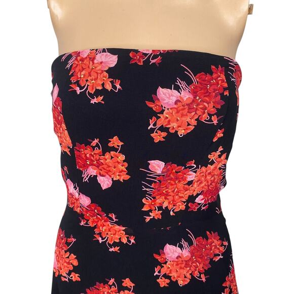 Vtg Y2K Bebe Black Red Floral Strapless Corset Midi Dress SZ 4 - Picture 3 of 9